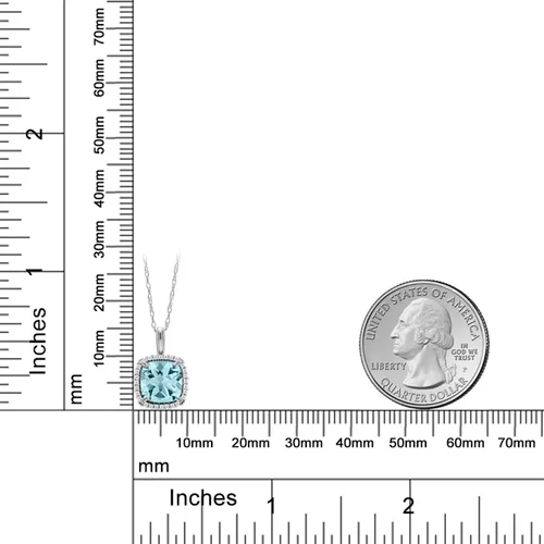 Vista 2 de Gem Stone King 10K White Gold Gemstone Birthstone and White Diamond Halo Pendant Necklace Cushion Cut 7MM White Gold Necklace for Women with 18