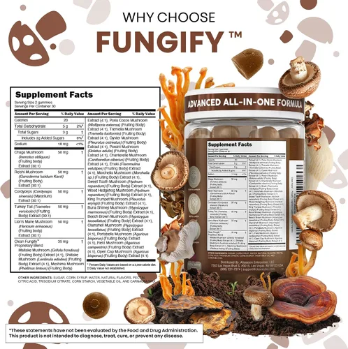 Vista 4 de Clean Nutra Lions Mane - Gomitas de hongos Cordyceps Suplemento para la memoria y la concentración Apoyo Inmunológico Vitaminas Reishi Chaga Pavo