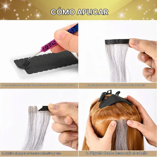 Vista 6 de EHDIS Pestañas de cinta de extensión de cabello, 6 hojas de cinta de repuesto de doble cara, cintas adhesivas de extensión de cabello