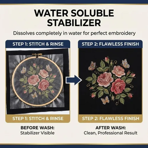 Vista 5 de AIXUEXI - Papel de bordado soluble en agua para pegar y puntar, 8.5 x 11, paquete de 4 unidades WATER SOLUBLE STABILIZER: Self-adhesive stick