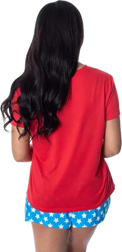 Vista 5 de DC Comics Wonder Woman - Conjunto de pijama de 2 piezas con logotipo de lámina dorada para mujer, Logotipo WW