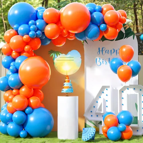 Vista 15 de Kit de arco de globos rosa y azul, kit de guirnalda de 100 globos azul claro rosa macarrón para revelación de género, globos de diferentes tamaños