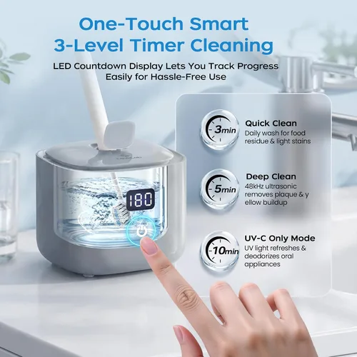Vista 5 de Ultrasonic Retainer Cleaner Machine, 48kHz Dental Ultrasonic Cleaner Care Gray