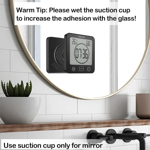 Vista 2 de Reloj de pared y temporizador de baño impermeable, temporizador digital resistente al agua para colgar en la ducha, pantalla grande, temporizador