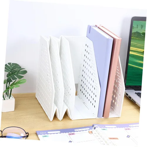 Vista 5 de OSALADI Desk File Organizer with Multiple Compartments Collapsible Binder Holder and Magazine File for Office Use Material Space-saving Design for