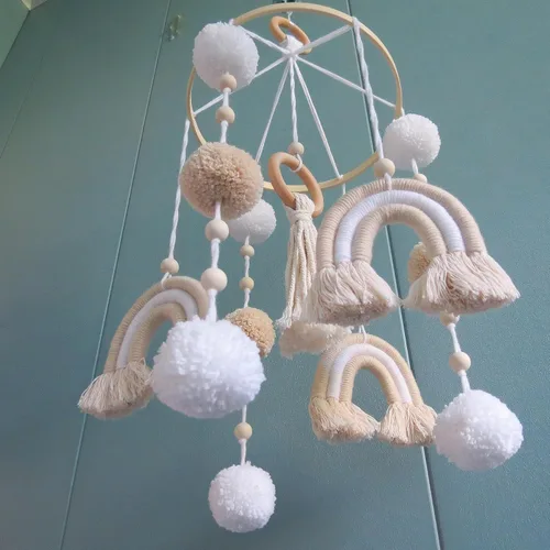 Vista 6 de Móvil neutral del bebé del arco iris del boho para la decoración móvil del cuarto de la cuna