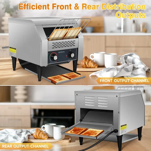Vista 6 de Tostadora comercial de 300 rebanadas/hora 1900 W, tostadora industrial de alta resistencia, horno eléctrico de acero inoxidable con tubo