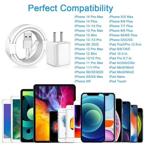 Vista 6 de [Certificado Apple MFi] Cargador de iPhone, paquete de 2 cables Lightning de carga Apple y cargador de pared USB rápido rápido adaptador de enchufe