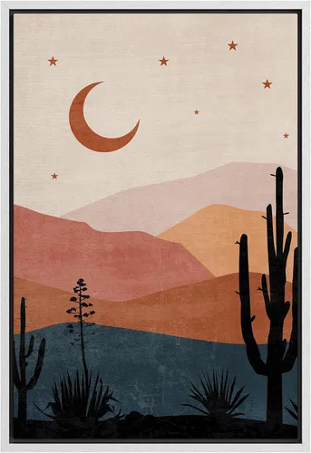 Vista 10 de SIGNFORD Lienzo enmarcado para pared, camino del desierto con cactus, naturaleza silvestre, ilustraciones modernas, arte decorativo, rústico