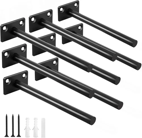 Vista 7 de 4 Piezas Soportes de Estante Flotante de Acero Sólido Negro de 5" - Soportes Ciegos para Estantes Flotantes de Madera - Soporte Ciego Oculto