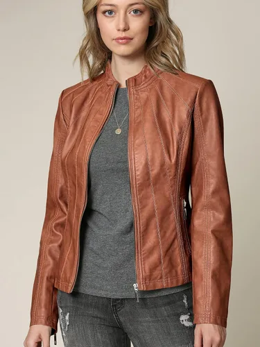 Vista 4 de Lock and Love - Chaqueta de motociclista de piel sintética con capucha desmontable, para mujer