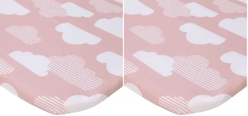 Vista 7 de Skip Hop Cozy-Up - Sábana bajera ajustable 2 en 1 con nubes blancas y rosas, 100 % algodón