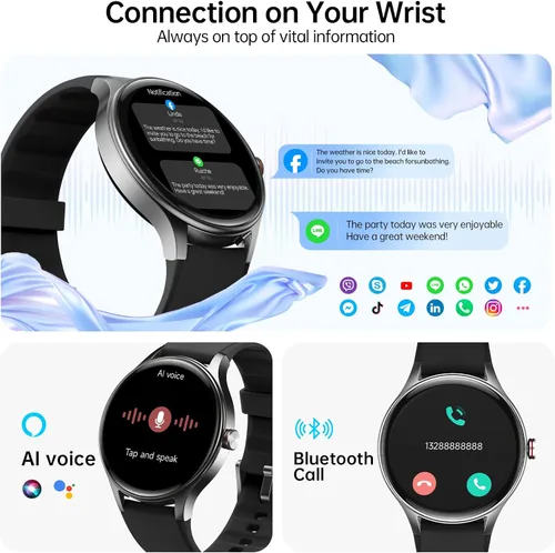 Vista 4 de Woneligo Reloj inteligente para hombre, AMOLED de 1.57 pulgadas, pantalla táctil, reloj de fitness para iPhone y Android, monitor de frecuencia