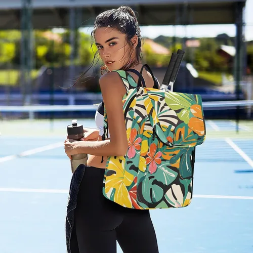 Vista 7 de Tennis Badminton Racket Bags Large Sturdy Colorful Summer Hawaiian Flowers 2 Rackets Tennis Racket Cover Bag with Protective Pad for Women Men