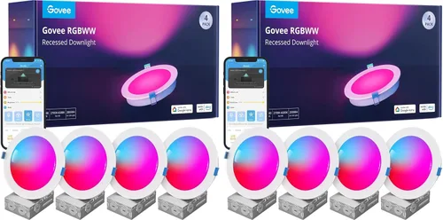 Vista 11 de Iluminación empotrable inteligente Govee de 4 pulgadas, luz LED RGBWW con conexión directa Wi-Fi Bluetooth, 65 modos de escena, compatible con Alexa