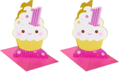 Vista 6 de American Greetings Tarjeta de primer cumpleaños para niña (cupcake)