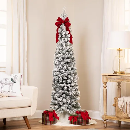 Vista 2 de Northlight Árbol de Navidad artificial con lápiz de pino verde tradicional flocado sin luz, 6 x 20 pulgadas