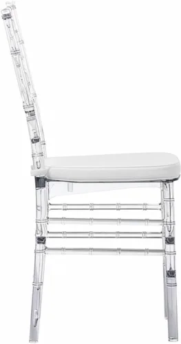 Vista 9 de FOH Juego de 3 sillas Chiavari de acrílico transparente con cojines, silla de comedor de cristal transparente totalmente montada, sillas fantasma