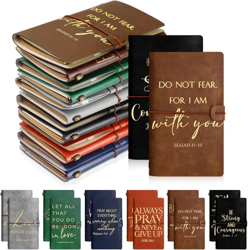 Vista 8 de Tinlade 12 piezas de regalo de iglesia cristiana, diario religioso inspirador de cuero, cuaderno A6, cuaderno con forro recargable, regalo