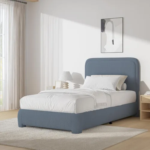 Vista 42 de BarnFurin Base de cama individual con cabecero, cama de plataforma tapizada Cloud Boucle, esquinas redondeadas suaves, no necesita somier, Beige