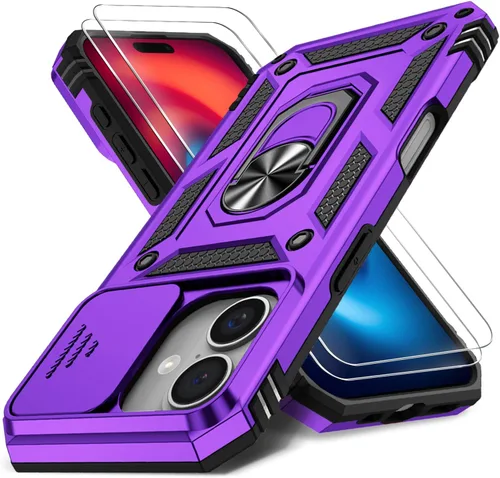 Vista 67 de Funda HakkTaoo para iPhone 13/iPhone 14 de 6.1 Pulgadas con Funda Deslizante para Cámara + Protector de Pantalla (2 Paquetes), Funda Protectora a