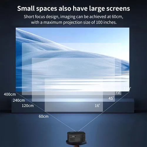 Vista 3 de Mini proyector de película, pantalla de 20 a 100 pulgadas, proyector portátil 1080P compatible con USB, portátil, teléfono, altavoz integrado