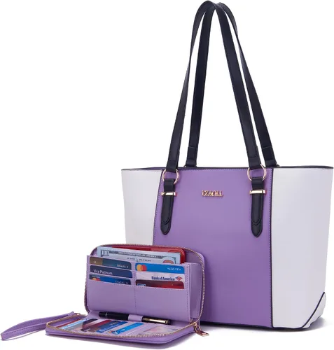 Vista 15 de YZAOLL Bolsos para mujer de cuero sintético, medianos y grandes, bolso de hombro, cartera, juego de bolso de mano y billetera