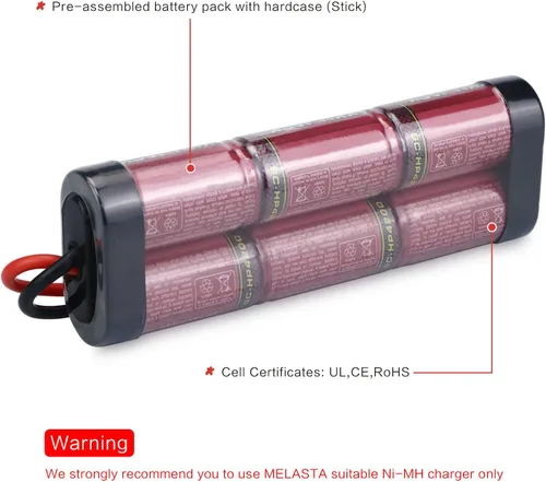 Vista 4 de melasta Batería NiMH de 8.4V 4200mAh 7-Cell Hump para Coches RC - Enchufe