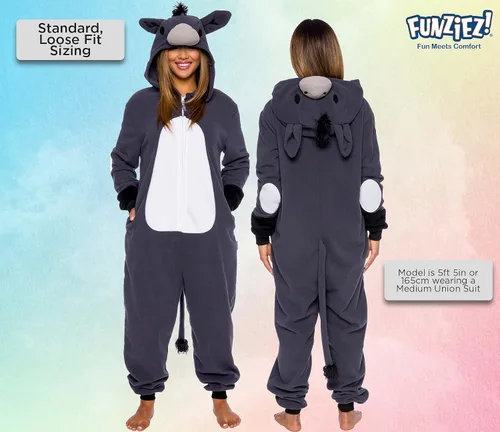 Vista 3 de Funziez! Slim Fit Donkey One Piece - Plush Adult Animal Costume Jumpsuit