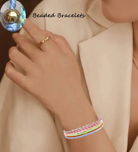 Vista 4 de Svovin 36 pulseras tejidas para mujeres y hombres, Muticolor, ajustables, trenzadas, hechas a mano, con cuentas bohemias apilables, juego