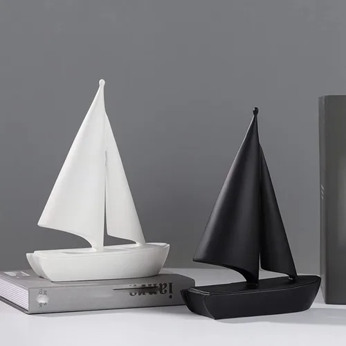 Vista 5 de Estatua creativa modelo de velero de resina, arte moderno, manualidades, decoración de oficina en casa, escultura de barco simple, regalo