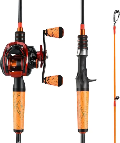 Vista 11 de One Bass Combo de Caña y Carrete de Pesca, Combo de Baitcasting Rápido Medio, Fibra de Carbono de 24 Toneladas, 2 Piezas de Cañas de Pescar