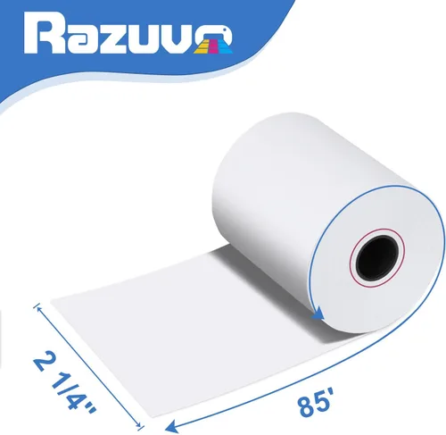 Vista 2 de (50 rollos) Rollos de papel térmico de recibo de 2 1/4 x 85 pulgadas, se adapta a todas las cajas registradoras POS, para impresoras de caja