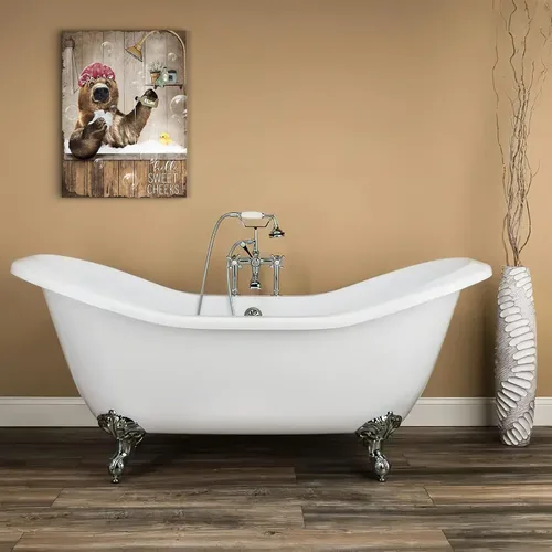 Vista 2 de Bonito oso para decoración de baño, arte de pared divertido con estampado de oso de casa de campo, pintura decorativa de pared enmarcada moderna