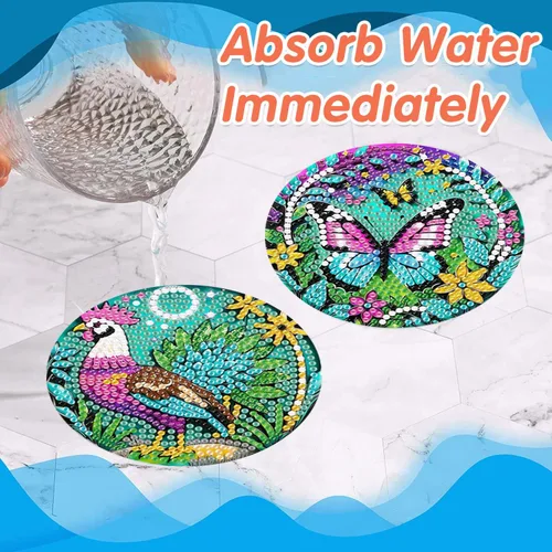 Vista 6 de ijbnhd 8 posavasos de pintura de diamantes de animales, posavasos de arte de diamantes con soporte para principiantes y adultos, suministros