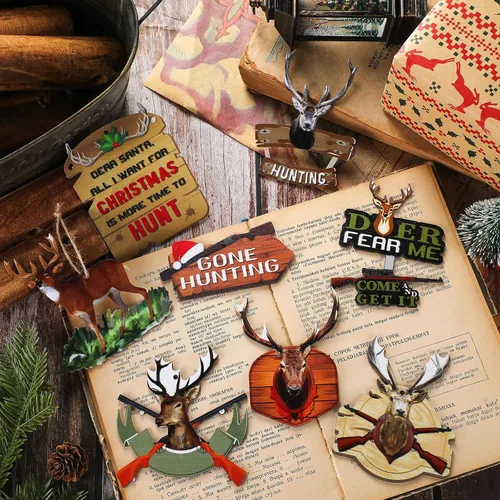 Vista 3 de Amyhill 30 adornos de árbol de Navidad de madera para caza, ciervos, caza, adornos decorativos para colgar con pistola, adorno de Navidad, bosque