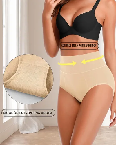 Vista 4 de ASIMOON Ropa Interior de Cintura Alta de Algodón para Mujer, Talla Grande, Ligero Control de Abdomen, Cobertura Completa, Pack de Braguitas