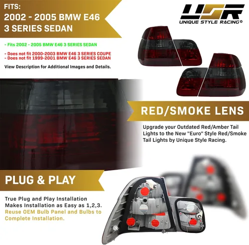 Vista 11 de Juego de luces traseras DEPO 02-05 E46 4D - Juego de lámparas traseras estilo OE Euro en humo (izquierda + derecha, interior + exterior) Compatible