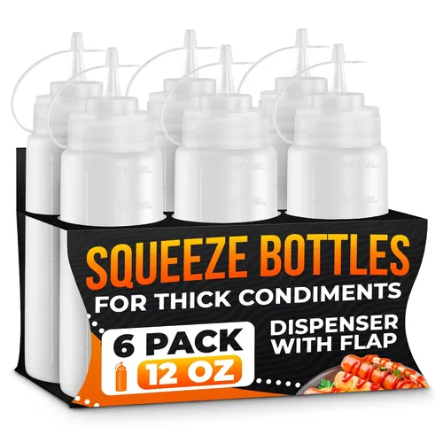 Vista 14 de BURIUS Paquete de 6 botellas pequeñas de 4 onzas para líquidos, botellas transparentes para condimentos exprimibles para salsas, salsa de tomate