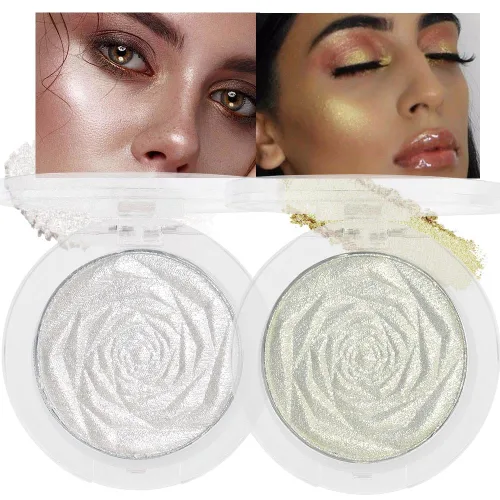 Vista 7 de evpct Iluminador facial de perla blanca y plata, maquillaje de brillo con purpurina de diamantes brillantes, paleta de sombras de ojos en polvo