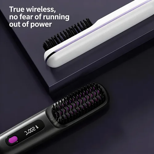 Vista 7 de Peine alisador de pelo inalámbrico, alisador y rizador de pelo de cerámica iónica portátil con pantalla LCD, plancha plana inalámbrica de 3 niveles