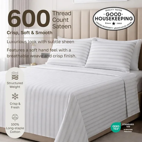 Vista 368 de California Design Den - Juego de sábanas de tamaño King dividido 100% algodón, 600 hilos, tejido satinado suave y transpirable, para cama ajustable