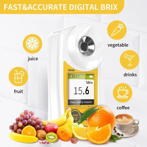Vista 4 de Refractómetro digital Brix Flagfront Brix Medidor Refractómetro USB C Carga automática Compensación de temperatura Brix Rango de refractómetro
