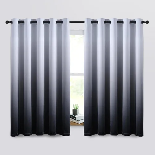 Vista 163 de SimpleHome Cortinas degradadas degradadas para oscurecer la habitación de 36 pulgadas de largo para dormitorio, con ojales y bloqueo de luz Negro