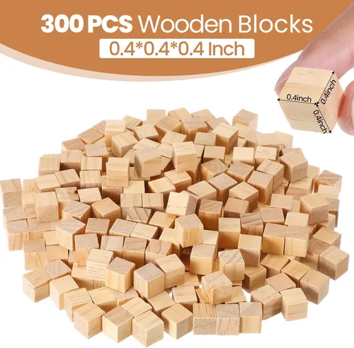 Vista 2 de Barydat 300 piezas 1 cm de bloques de madera, bloques sin acabar para manualidades, bloques de madera lisa para proyectos de manualidades, bloques