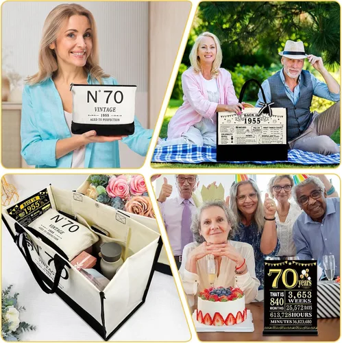 Vista 5 de YeohJoy Regalos de 70 cumpleaños para mujeres, bolsa de lona para viaje, regalos únicos de 70 años para esposa, hermana, mamá, tía, amigos, ella