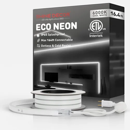 Vista 28 de Shine Decor Tira de luces LED AC 120V, cuerda de neón eco de 120 LED/m sin puntos, conectable y cortable, IP65 impermeable y resistente al clima