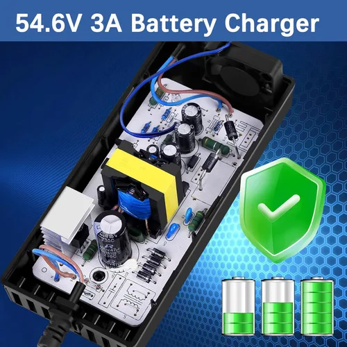 Vista 4 de Cargador rápido rápido de 54.6 V 3A para batería de litio de 48 V Conector jack DC5.5MM Conector en línea de 3 clavijas y enchufe XLR de 3 pines