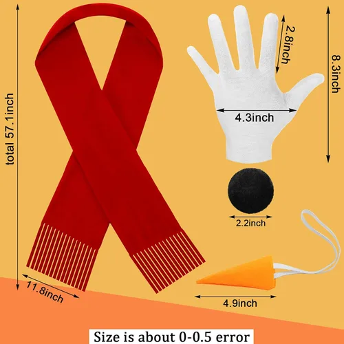Vista 2 de Snowman Costume Kit Christmas Winter Frosty Costume Snowman Hat with Red Band Carrot Nose Scarf Gloves Pom Pom Balls