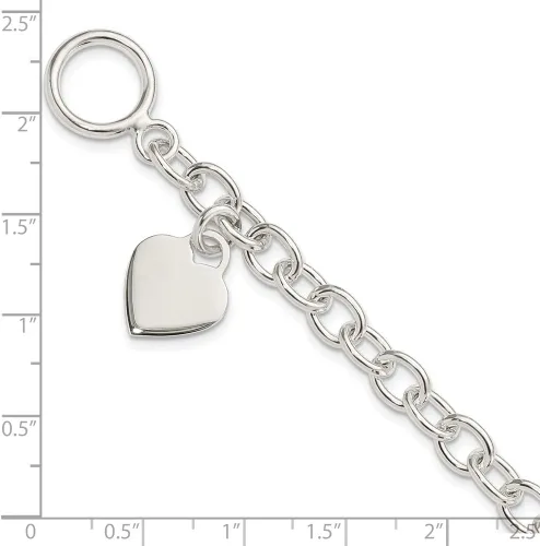 Vista 5 de Jewels By Lux Pulsera de plata de ley 925 personalizada con dije de corazón colgante para hombres o mujeres, longitud 7.25 pulgadas ancho 0.551 in